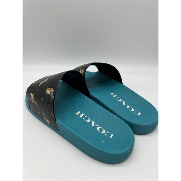 Coach Women's Udele Sport Slide Bird Printed Black Blue C6965 Size 10B - Picture 8 of 12
